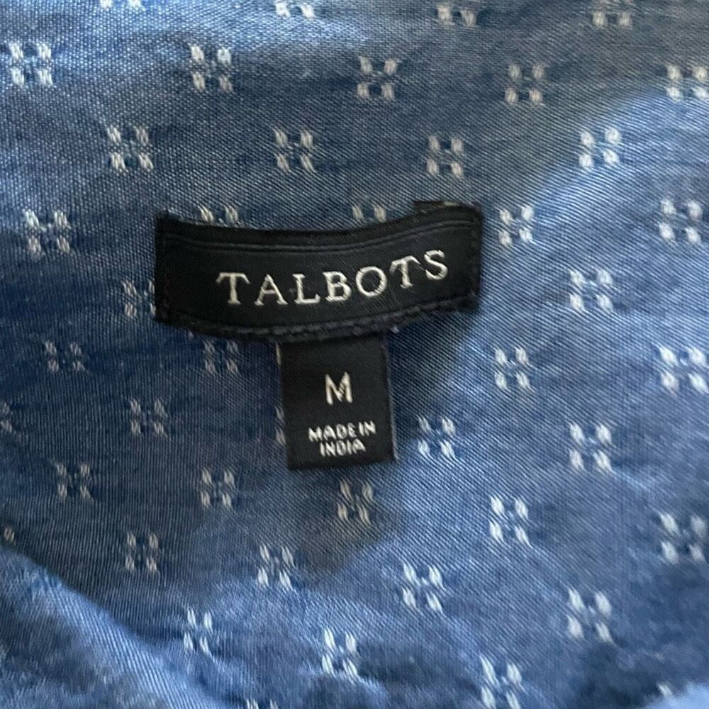 Talbots Pattern Chambray Button Up Shirt Blue M - image 6